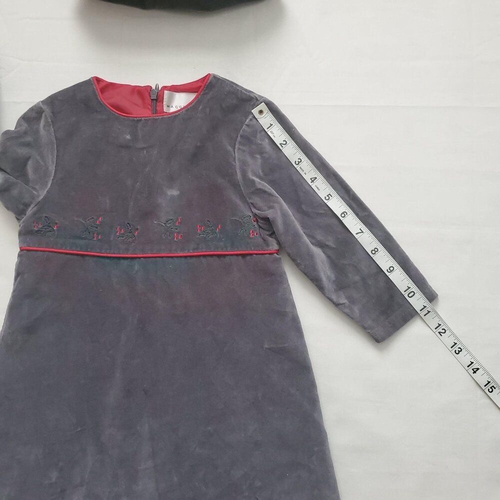 Maggie & Zoe Little Girls Velvet Holly Christmas Holiday Gray Dress With Hat 2T - Picture 12 of 13